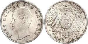 2 Марка Королевство Бавария (1806 - 1918) Серебро Отто I (король Баварии)(1848 – 1916)