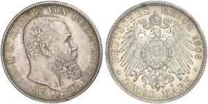 2 Марка Королевство Вюртемберг (1806-1918) Серебро Wilhelm II, German Emperor (1859-1941)