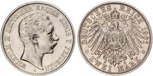 2 Марка Пруссия (королевство) (1701-1918) Серебро Wilhelm II, German Emperor (1859-1941)