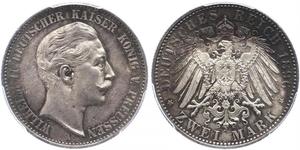 2 Марка Пруссия (королевство) (1701-1918) Серебро Wilhelm II, German Emperor (1859-1941)