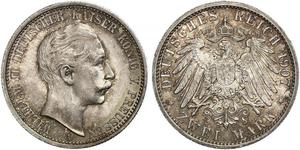 2 Марка Пруссия (королевство) (1701-1918) Серебро Wilhelm II, German Emperor (1859-1941)