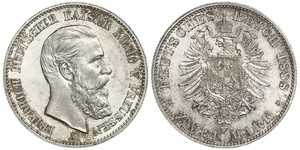 2 Марка Пруссия (королевство) (1701-1918) Серебро Фридрих III (германский император) (1831-1888)