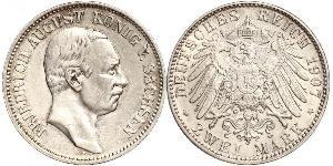 2 Марка Саксония (королевство) (1806 - 1918) Серебро Фридрих Август III (король Саксонии) (1865-1932)