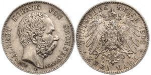 2 Марка Саксония (королевство) (1806 - 1918) Серебро Альберт (король Саксонии)