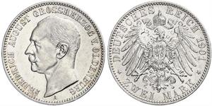 2 Марка Grand Duchy of Oldenburg (1814 - 1918) Срібло Frederick Augustus III of Saxony (1865-1932)