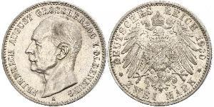 2 Марка Grand Duchy of Oldenburg (1814 - 1918) Срібло Frederick Augustus III of Saxony (1865-1932)