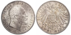 2 Марка Grand Duchy of Oldenburg (1814 - 1918) Срібло Peter II, Grand Duke of Oldenburg (1827 - 1900)