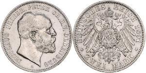 2 Марка Grand Duchy of Oldenburg (1814 - 1918) Срібло Peter II, Grand Duke of Oldenburg (1827 - 1900)