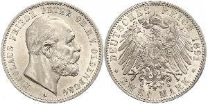 2 Марка Grand Duchy of Oldenburg (1814 - 1918) Срібло Peter II, Grand Duke of Oldenburg (1827 - 1900)