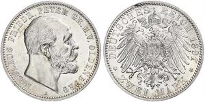 2 Марка Grand Duchy of Oldenburg (1814 - 1918) Срібло Peter II, Grand Duke of Oldenburg (1827 - 1900)