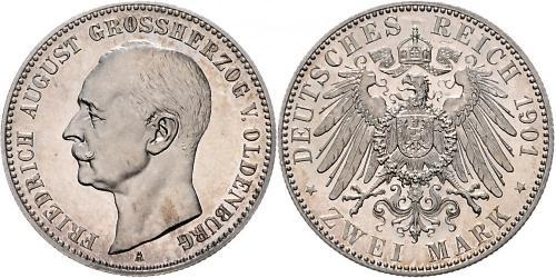 2 Марка Grand Duchy of Oldenburg (1814 - 1918) Срібло Frederick Augustus III of Saxony (1865-1932)