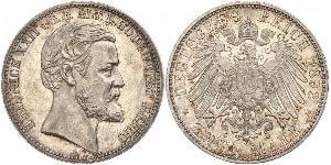 2 Марка Principality of Reuss-Greiz (1778 - 1918) Срібло Heinrich XXII (1859 - 1902)