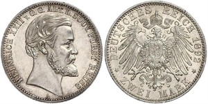 2 Марка Principality of Reuss-Greiz (1778 - 1918) Срібло Heinrich XXII (1859 - 1902)