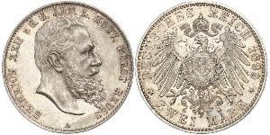 2 Марка Principality of Reuss-Greiz (1778 - 1918) Срібло Heinrich XXII (1859 - 1902)