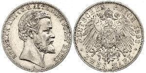 2 Марка Principality of Reuss-Greiz (1778 - 1918) Срібло Heinrich XXII (1859 - 1902)