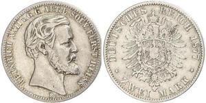 2 Марка Principality of Reuss-Greiz (1778 - 1918) Срібло Heinrich XXII (1859 - 1902)