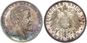 2 Марка Principality of Reuss-Greiz (1778 - 1918) Срібло Heinrich XXII (1859 - 1902)