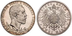 2 Марка Schwarzburg-Sondershausen (1599-1920) Срібло 