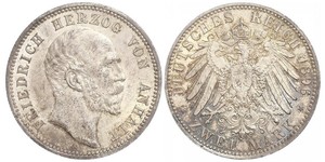 2 Марка Ангальт-Дессау (1603 -1863) Срібло Frederick I, Duke of Anhalt (1831-1904)