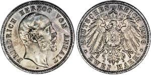 2 Марка Ангальт-Дессау (1603 -1863) Срібло Frederick I, Duke of Anhalt (1831-1904)