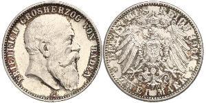 2 Марка Велике герцогство Баден (1806-1918) Срібло Frederick I, Grand Duke of Baden (1826 - 1907)