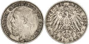2 Марка Велике герцогство Баден (1806-1918) Срібло Frederick I, Grand Duke of Baden (1826 - 1907)