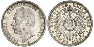 2 Марка Велике герцогство Баден (1806-1918) Срібло Frederick II, Grand Duke of Baden (1857 - 1928)