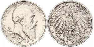 2 Марка Велике герцогство Баден (1806-1918) Срібло Frederick I, Grand Duke of Baden (1826 - 1907)