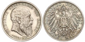 2 Марка Велике герцогство Баден (1806-1918) Срібло Frederick I, Grand Duke of Baden (1826 - 1907)