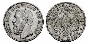 2 Марка Велике герцогство Баден (1806-1918) Срібло Frederick I, Grand Duke of Baden (1826 - 1907)