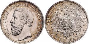 2 Марка Велике герцогство Баден (1806-1918) Срібло Frederick I, Grand Duke of Baden (1826 - 1907)
