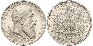 2 Марка Велике герцогство Баден (1806-1918) Срібло Frederick I, Grand Duke of Baden (1826 - 1907)