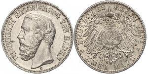 2 Марка Велике герцогство Баден (1806-1918) Срібло Frederick I, Grand Duke of Baden (1826 - 1907)