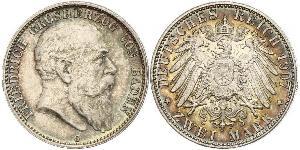 2 Марка Велике герцогство Баден (1806-1918) Срібло Frederick I, Grand Duke of Baden (1826 - 1907)