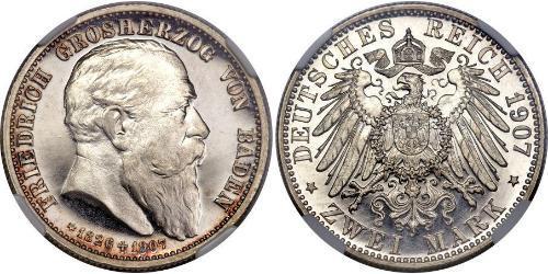 2 Марка Велике герцогство Баден (1806-1918) Срібло Frederick I, Grand Duke of Baden (1826 - 1907)
