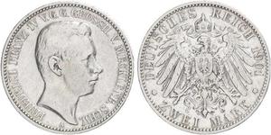 2 Марка Герцогство Мекленбург-Шверин (1352-1918) Срібло Frederick Francis IV, Grand Duke of Mecklenburg (1882 - 1945)