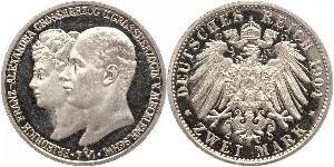2 Марка Герцогство Мекленбург-Шверин (1352-1918) Срібло Frederick Francis IV, Grand Duke of Mecklenburg (1882 - 1945)
