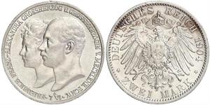 2 Марка Герцогство Мекленбург-Шверин (1352-1918) Срібло Frederick Francis IV, Grand Duke of Mecklenburg (1882 - 1945)