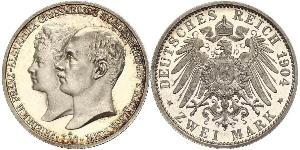 2 Марка Герцогство Мекленбург-Шверин (1352-1918) Срібло Frederick Francis IV, Grand Duke of Mecklenburg (1882 - 1945)