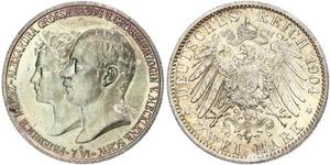 2 Марка Герцогство Мекленбург-Шверин (1352-1918) Срібло Frederick Francis IV, Grand Duke of Mecklenburg (1882 - 1945)