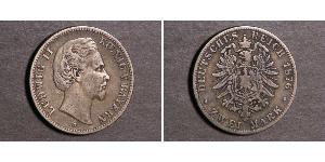 2 Марка Королівство Баварія (1806 - 1918) Срібло Людвіг II (король Баварії)(1845 – 1886)