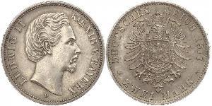 2 Марка Королівство Баварія (1806 - 1918) Срібло Людвіг II (король Баварії)(1845 – 1886)