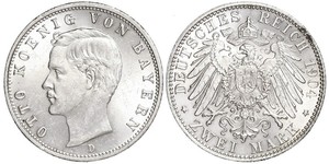 2 Марка Королівство Баварія (1806 - 1918) Срібло Otto of Bavaria (1848 – 1916)