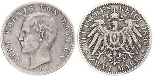 2 Марка Королівство Баварія (1806 - 1918) Срібло Otto of Bavaria (1848 – 1916)