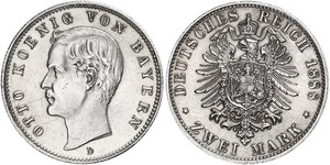 2 Марка Королівство Баварія (1806 - 1918) Срібло Otto of Bavaria (1848 – 1916)