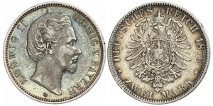 2 Марка Королівство Баварія (1806 - 1918) Срібло Людвіг II (король Баварії)(1845 – 1886)