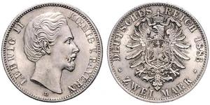 2 Марка Королівство Баварія (1806 - 1918) Срібло Людвіг II (король Баварії)(1845 – 1886)
