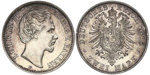 2 Марка Королівство Баварія (1806 - 1918) Срібло Людвіг II (король Баварії)(1845 – 1886)