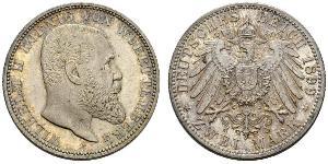 2 Марка Королівство Вюртемберг Срібло Wilhelm II, German Emperor (1859-1941)