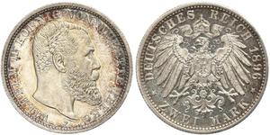 2 Марка Королівство Вюртемберг Срібло Wilhelm II, German Emperor (1859-1941)